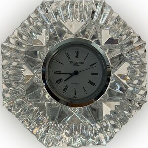 Waterford Crystal Diamond Paperweight Clock Ireland Cut Crystal Desk Clock w/Box